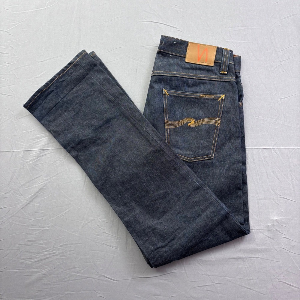 Nudie Jeans Co Mens 33x34 Organic Denim Indigo Blue Straight Leg Made in Italy